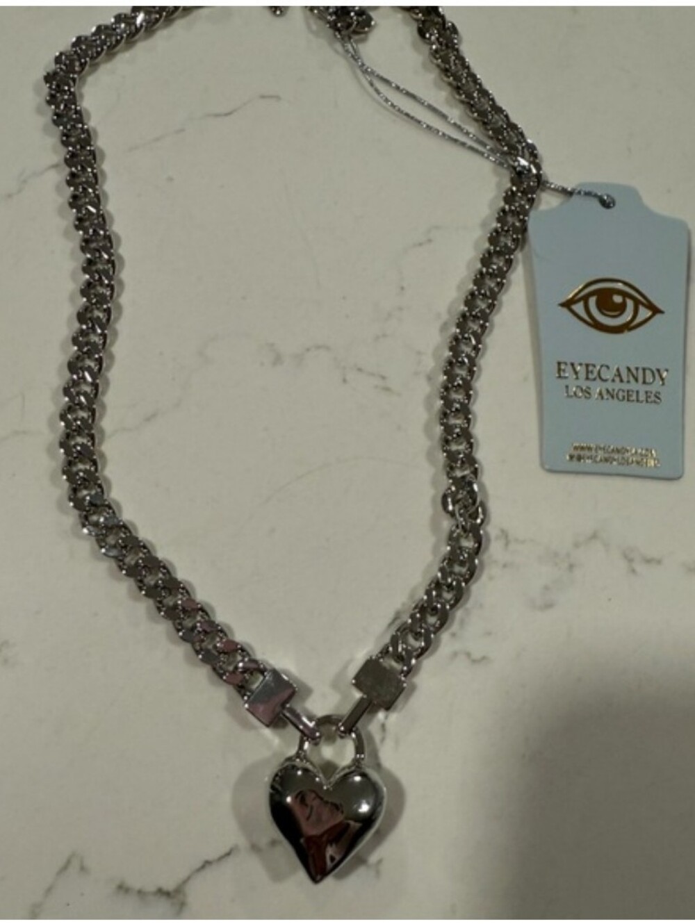 Silver Eye Candy Heart Padlock Necklace